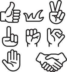 Fototapeta premium Minimalist Hand Gesture Icons – Clean Line Art for Communication Symbols