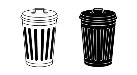 Two trash cans in black and white waste management concept illustration