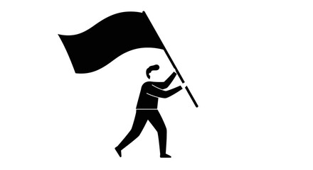 Man Holding a Black Flag Illustration on White Background in Silhouette