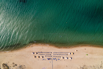 Enez Beach in Gulf of Saros (Saros Bay). Aerial view of sea. Tropical landscape with clear turquoise water.