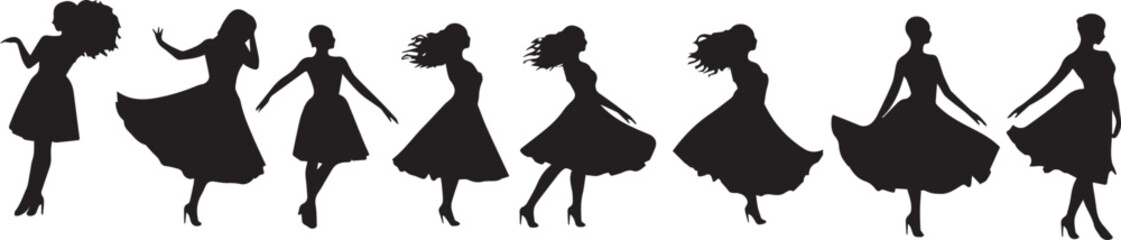 Dancing girls silhouette with dressing 