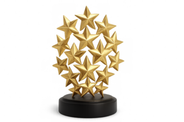 Golden star-shaped award symbolizing excellence, gleaming against transparent surface