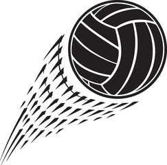 Dynamic illustration of a black volleyball in motion with a blurred trail effect isolated on transparent background