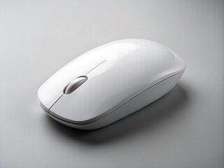 White wireless computer mouse on desk, Side view of wireless computer mouse isolated on white background