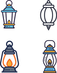 Four lantern illustrations in varying styles, including one filled with color, and one in outline.
