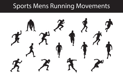 Silhouettes of Athletic Men in Dynamic Running Poses – Collection of Sports Runner Movements for Fitness, Training, Track, Sprint, Jogging, and Exercise Concepts in Vector Style

