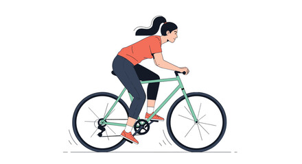 Fototapeta premium Active young woman confidently riding a bicycle on a clear day enjoying the outdoor journey