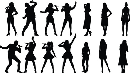 set of singer girls silhouette design 