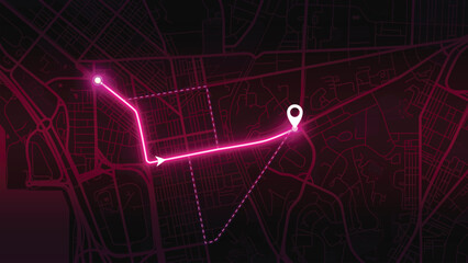 Neon pink city map with glowing route — EPS vector of Vienna, Austria