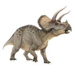 Fototapeta premium A detailed illustration of a Triceratops, a large herbivorous dinosaur with three distinctive facial horns and a frill. The creature has a robust body and textured skin.