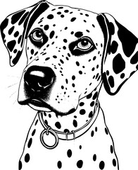 Dalmatian dog black drawing vector, isolated face painting sketch line illustration. EPS version.