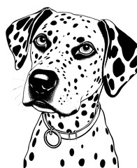Dalmatian dog black drawing vector, isolated face painting sketch line illustration. JPEG version.