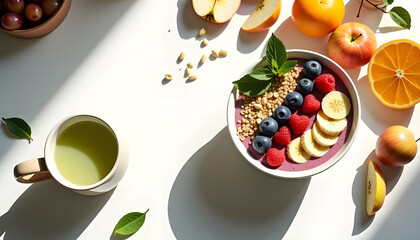 a bowl of smoothies with fruit toppings