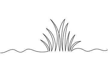 Continuous one line drawing of abstract meadow with grass and chamomile flower on white background