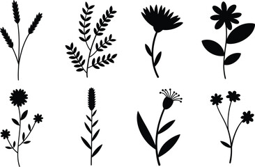 Fototapeta premium Set of black silhouette floral and plant elements flower