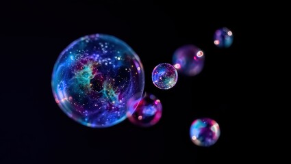Obraz premium Cosmic Bubbles Floating in Dark Universe Background