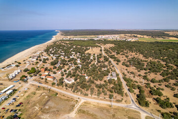 Enez Beach in Gulf of Saros (Saros Bay). Aerial view of sea. Tropical landscape with clear turquoise water.