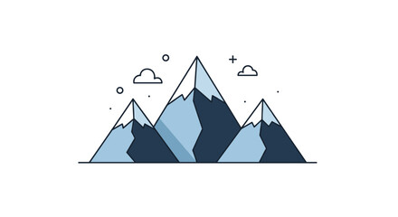 Majestic snow capped mountain peaks under a cloudy sky with minimalist style and geometric shapes representing nature and adventure