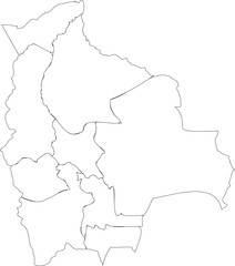 Blank Outline Map of Bolivia with Departments Vector Illustration 