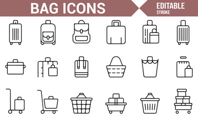Travel Bag, Luggage, and Backpack Icons for Web and App Design Projects