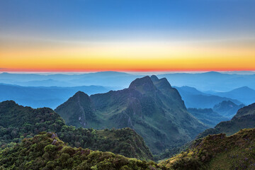 Fototapeta premium View Great mountains national park scenic Landscape seen from Doi Luang Chiang Dao, High mountain in Chiang Mai Province, Thailand.