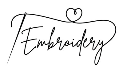Embroidery with needle. hand made symbol in trendy line style Vector Template Illustration