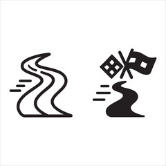 Winding road with finish line flags and speed lines