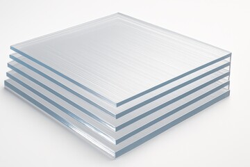 Stack of clear plastic sheets with brushed metal texture on white background