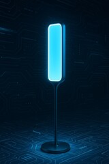 Glowing futuristic vertical light fixture on a digital circuit board pattern