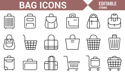 Shopping Bags, Luggage, and Backpack Icons for Digital Design and Retail Projects