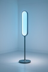 Modern floor lamp with illuminated oval shape in minimalist room modern lamp