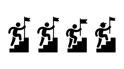 Vector art of a group of people climbing stairs to reach a flag, symbolizing success and achievement in business