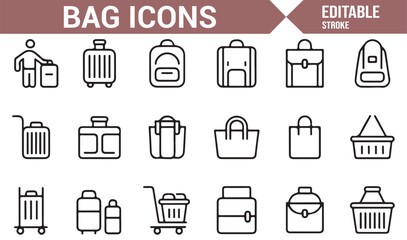Bag and Luggage Icon Set for Travel, Retail, and E-Commerce Designs