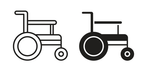 Wheelchair icon flat and stroke style pack on white background. Vector illustrations