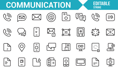 Simple Communication Icons for Contact, Messages, and Digital Devices