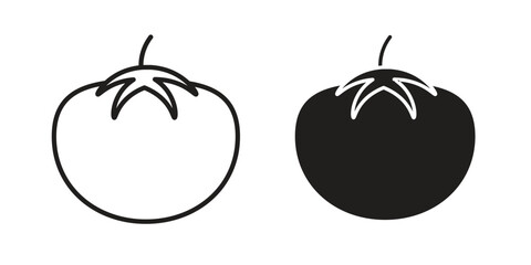 Tomato icon flat and stroke style pack on white background. Vector illustrations