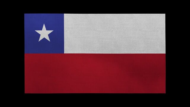 A Chile flag rolls and waves in front of a black background.