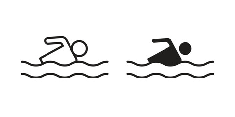 Swimmer icon flat and stroke style pack on white background. Vector illustrations