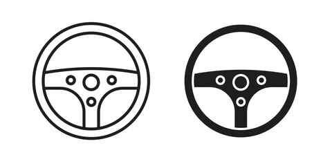 Steering wheel icon flat and stroke style pack on white background. Vector illustrations
