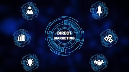 Business, Internet and network concept. Direct marketing responsibility ethics goals company concept. a futuristic holographic advanced HUD circle platform ...