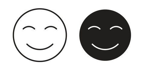 Fototapeta premium Smile icon flat and stroke style pack on white background. Vector illustrations