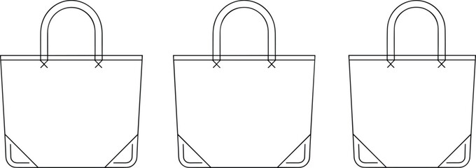 Women's Canvas Tote Bag Technical Flat Sketch Variations, Fashion Accessory Design, Casual Shopping Bag Vector, Product Development Template for Brand Collections.