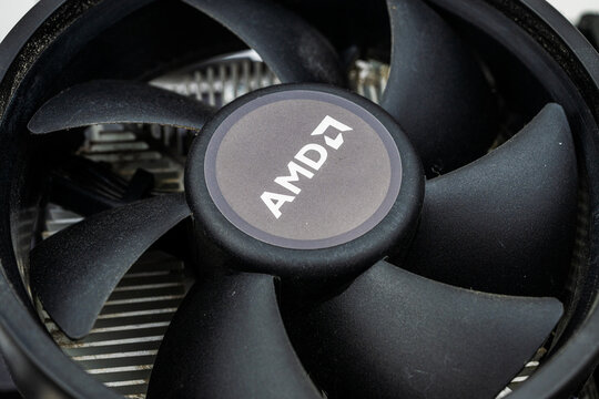 Gothenburg, Sweden - december 13 2024: amd cpu cooler fan close-up.