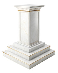 classic column , marble column , white marble podium isolated on transparent background