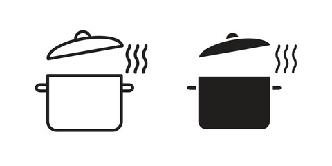 Pot icon flat and stroke style pack on white background. Vector illustrations