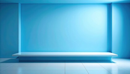 Modern minimalist interior design showcase contemporary space visual art display bright blue walls photography perspective aesthetic concept for home decor