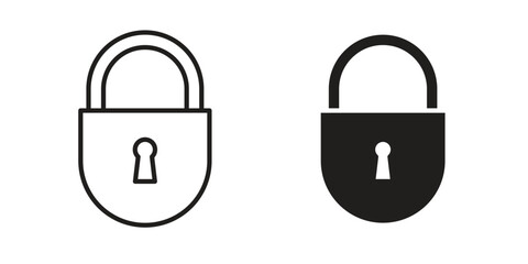 Lock icon flat and stroke style pack on white background. Vector illustrations