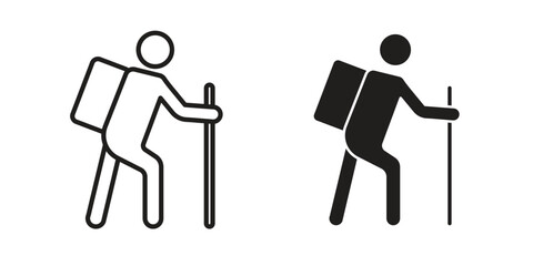 Hiking icon flat and stroke style pack on white background. Vector illustrations