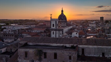 Golden Hour Silhouette of Capua Cathedral Dome in Campania, Italy