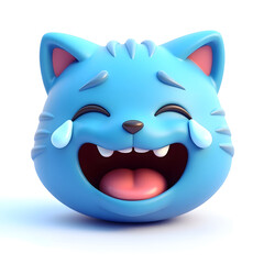 Joyful blue cartoon cat emoji laughing with tears